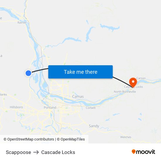 Scappoose to Cascade Locks map