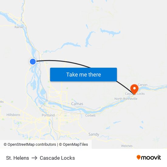 St. Helens to Cascade Locks map