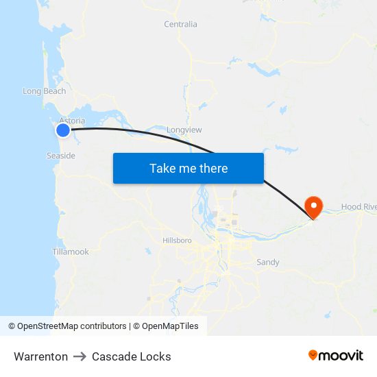 Warrenton to Cascade Locks map