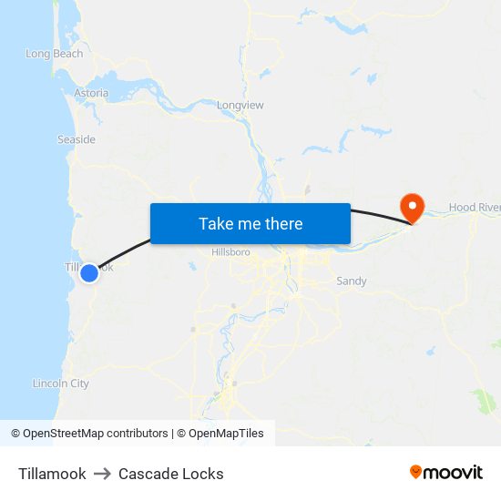 Tillamook to Cascade Locks map