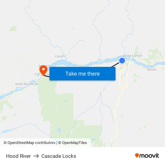 Hood River to Cascade Locks map