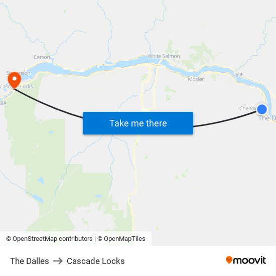 The Dalles to Cascade Locks map