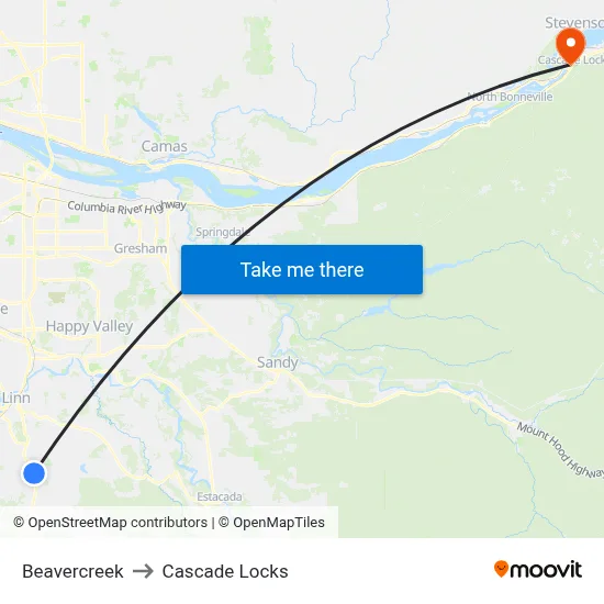 Beavercreek to Cascade Locks map