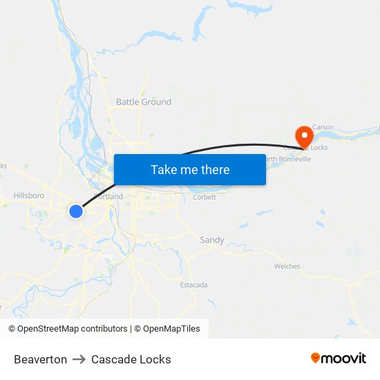 Beaverton to Cascade Locks map