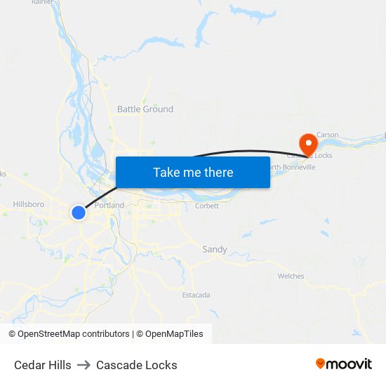 Cedar Hills to Cascade Locks map