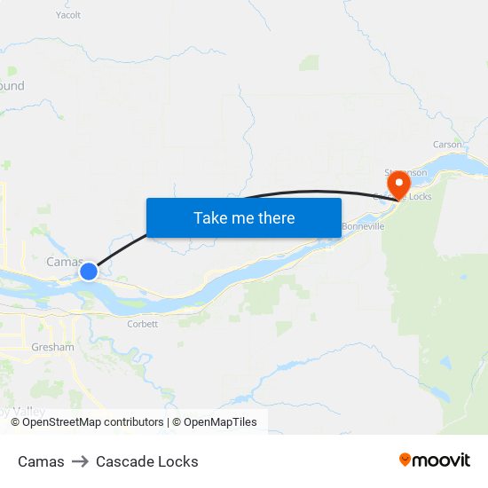 Camas to Cascade Locks map
