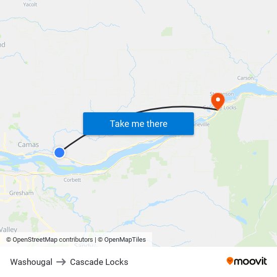 Washougal to Cascade Locks map