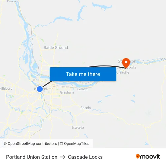 Portland Union Station to Cascade Locks map