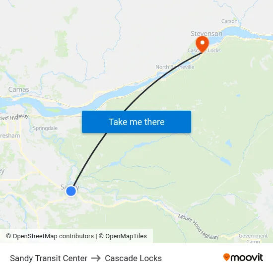 Sandy Transit Center to Cascade Locks map