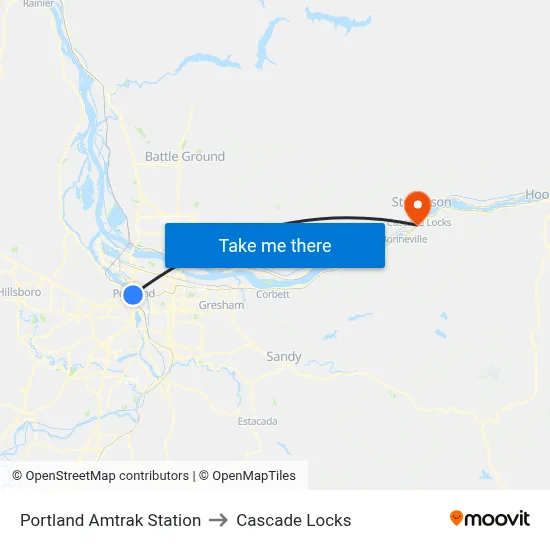 Portland Amtrak Station to Cascade Locks map