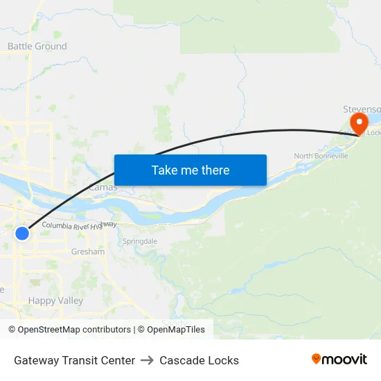 Gateway Transit Center to Cascade Locks map