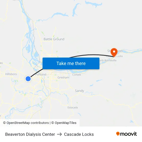 Beaverton Dialysis Center to Cascade Locks map