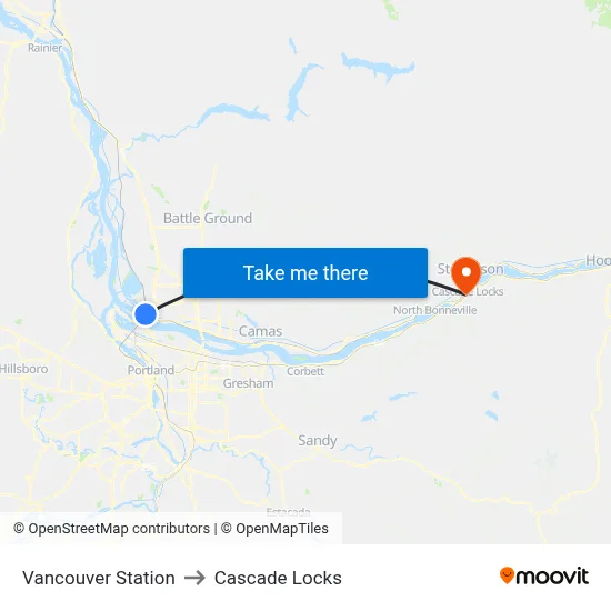 Vancouver Station to Cascade Locks map