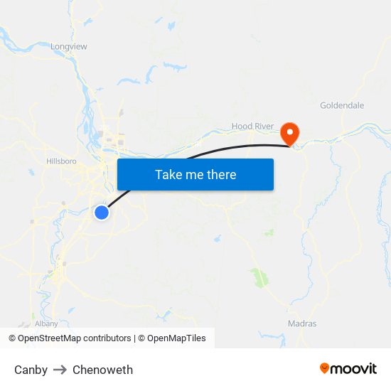 Canby to Chenoweth map