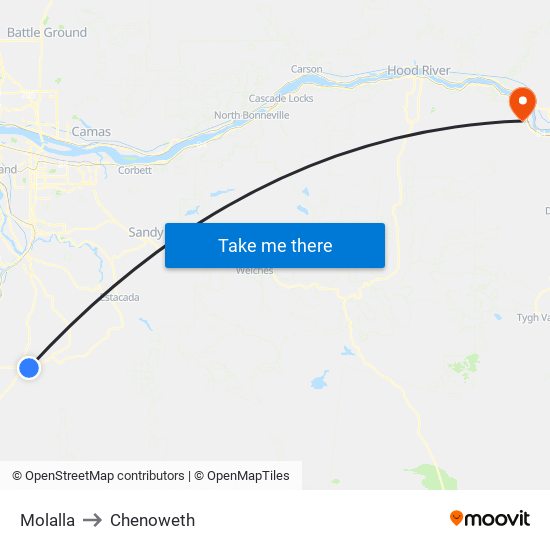 Molalla to Chenoweth map