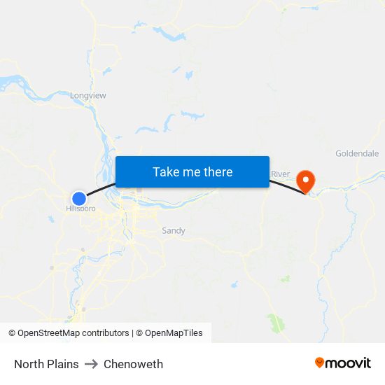 North Plains to Chenoweth map