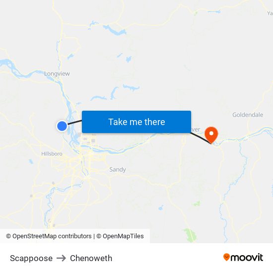 Scappoose to Chenoweth map