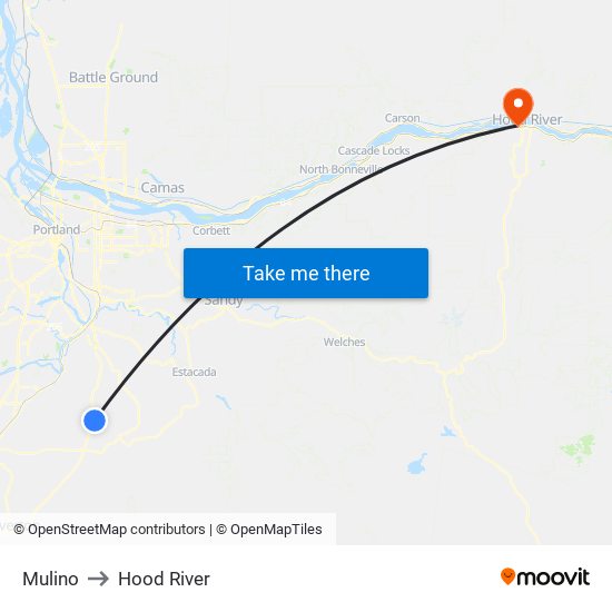 Mulino to Hood River map