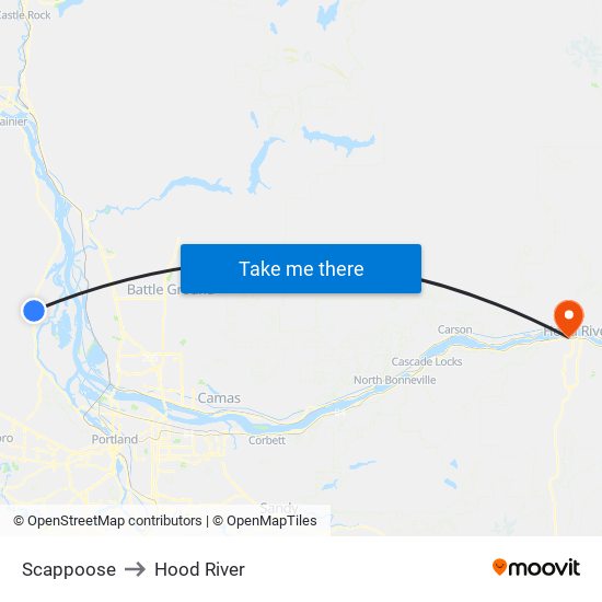 Scappoose to Hood River map