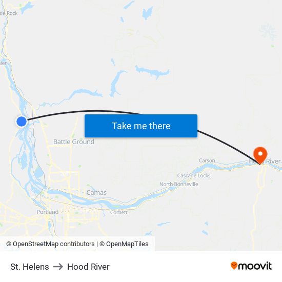 St. Helens to Hood River map