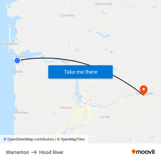 Warrenton to Hood River map