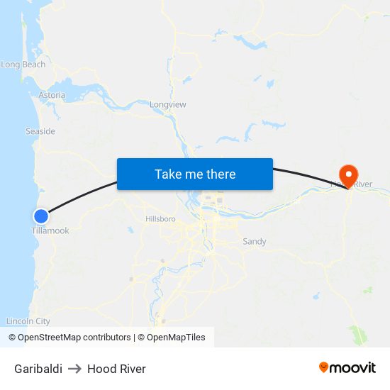 Garibaldi to Hood River map