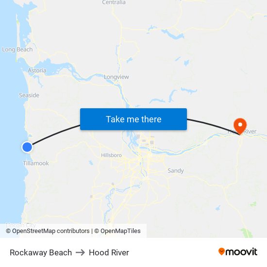 Rockaway Beach to Hood River map