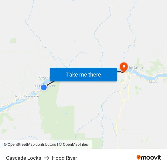 Cascade Locks to Hood River map