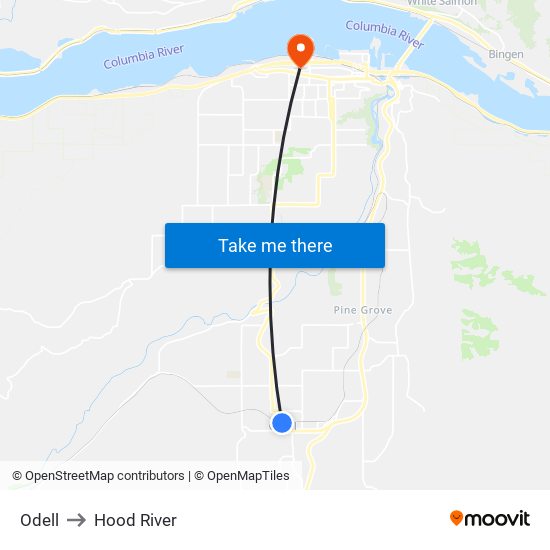 Odell to Hood River map