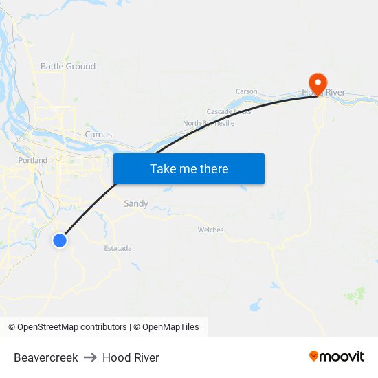 Beavercreek to Hood River map