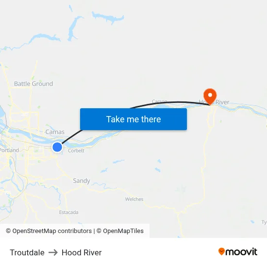 Troutdale to Hood River map