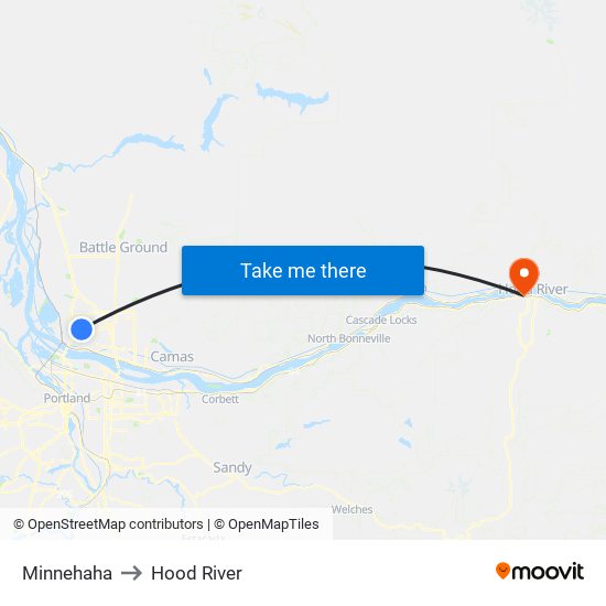 Minnehaha to Hood River map