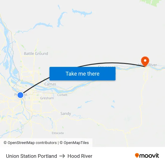 Union Station Portland to Hood River map