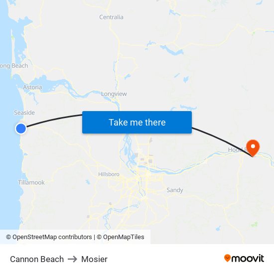 Cannon Beach to Mosier map