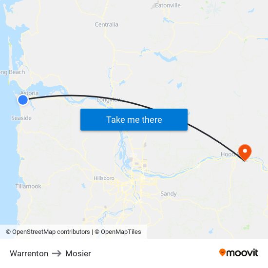 Warrenton to Mosier map