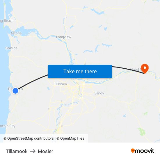 Tillamook to Mosier map