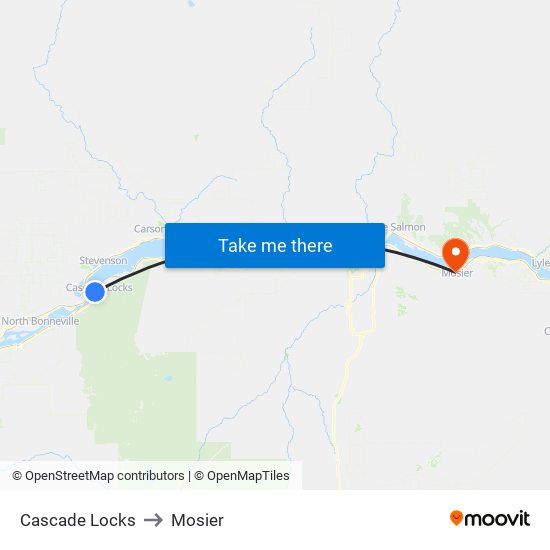 Cascade Locks to Mosier map