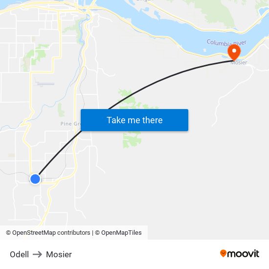 Odell to Mosier map