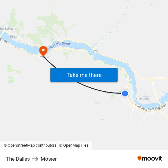The Dalles to Mosier map
