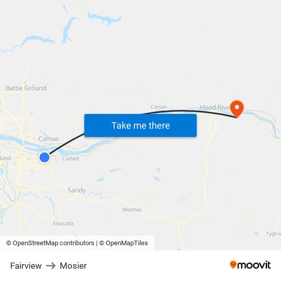 Fairview to Mosier map