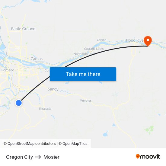 Oregon City to Mosier map