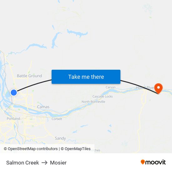 Salmon Creek to Mosier map