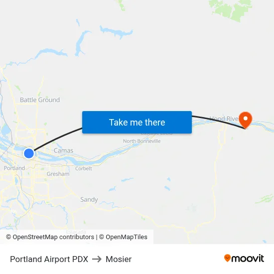 Portland Airport PDX to Mosier map