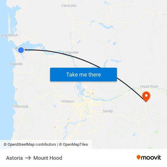 Astoria to Mount Hood map