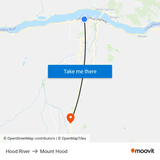 Hood River to Mount Hood map