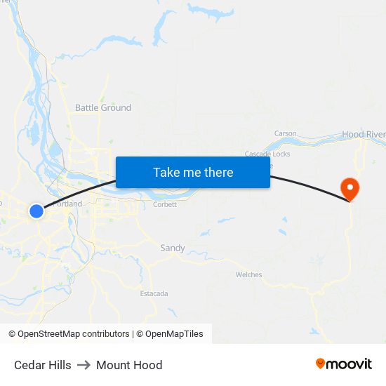 Cedar Hills to Mount Hood map