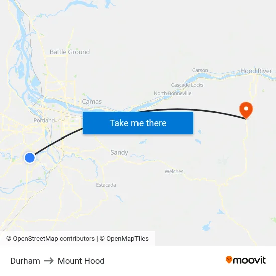 Durham to Mount Hood map
