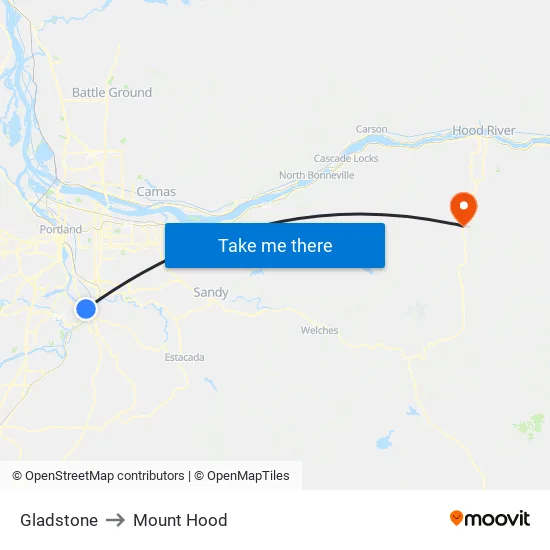 Gladstone to Mount Hood map