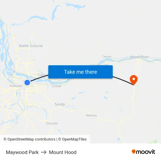 Maywood Park to Mount Hood map