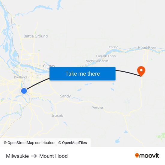 Milwaukie to Mount Hood map